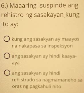 maaaring isuspinde ang rehistro ng sasakayan kung ito ay|LTO CDE Online Validation Exam Reviewer with .